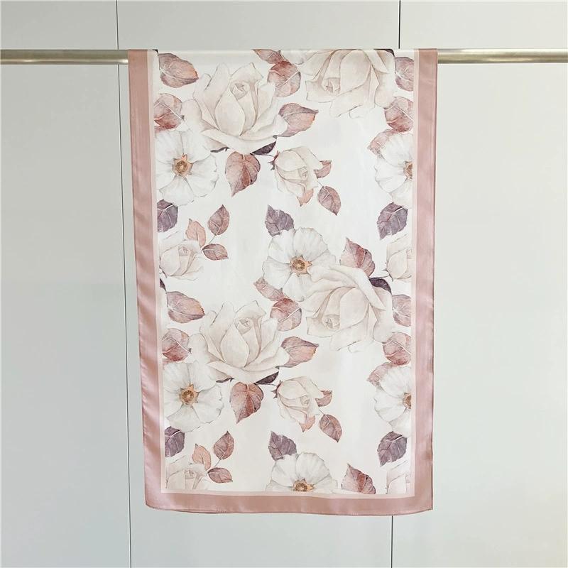 Graceful 100% Pure Silk Scarf Women Elegant Mulberry Silk Floral Neckerchief Scarves Shawls