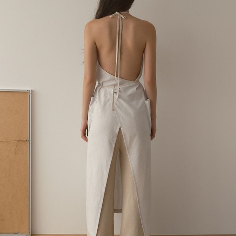 EcommaE UNBALANCED MAXI APRON (NATURAL IVORY + STRIPE)