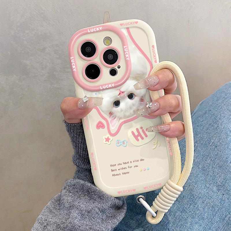 Girly Cute Cat for IPhone 17 Mobile Phone Case 13 for IPhone 15proMAX with Lanyard 14 New Model 11