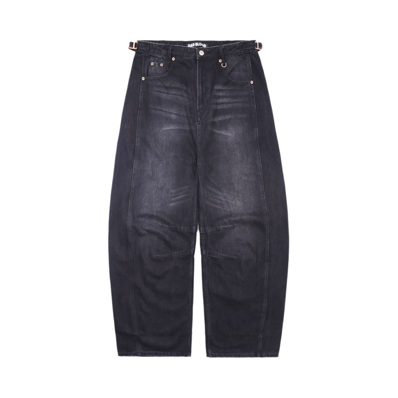 

Badblood American vintage Washed Distressed Jeans Women Casual Loose Machete Pants Wide Leg Mopping Straight Pants Black M