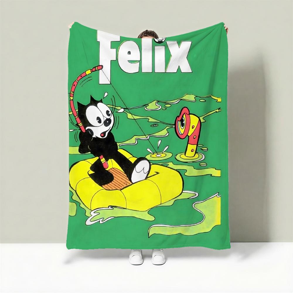 Cartoon F-Felix the Cat Throw Lightweight 240g Flannel Blanket Soft Skin-friendly for Summer Cooling