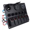 DC 12‑24V 6 Gang Rocker Switch Panel Overload Protection Dual USB Charger with Digital Voltmeter Display for Boats