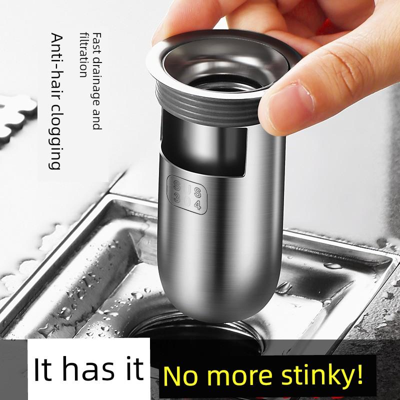 Floor Drain Core Anti-Odor Device, Bathroom Sewer Anti-Odor Gadget, Anti-Insect Silicone Cover, Stainless Steel Universal Inner Core