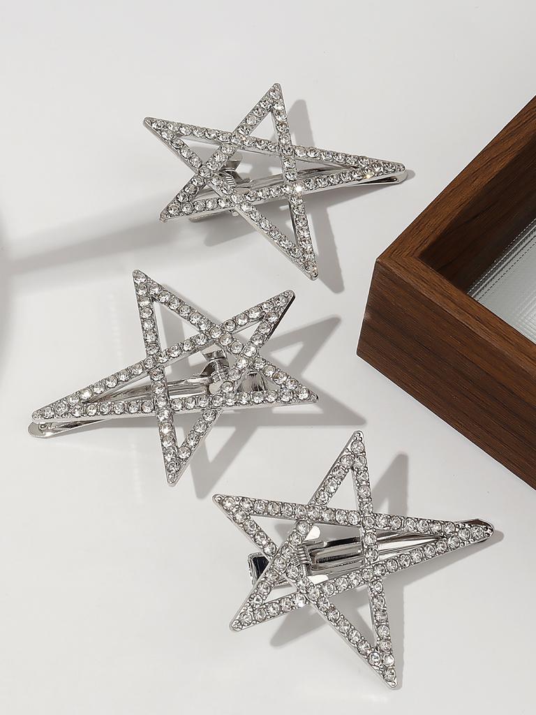Full of diamonds pentagram star hairpin side clip Korean simple hairpin star bangs clip high-end hair ornament cold wind hairpin
