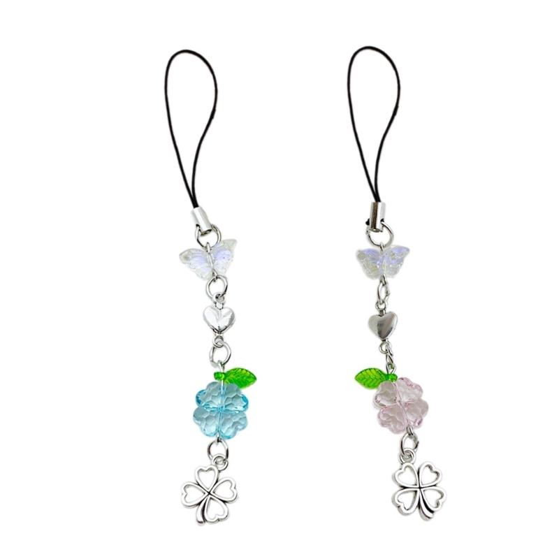 Heart Phone Lanyard Elegant Phone Charm Phone Chain Butterfly Phone Pendant Keychain Decoration Bag Pendant for Daily