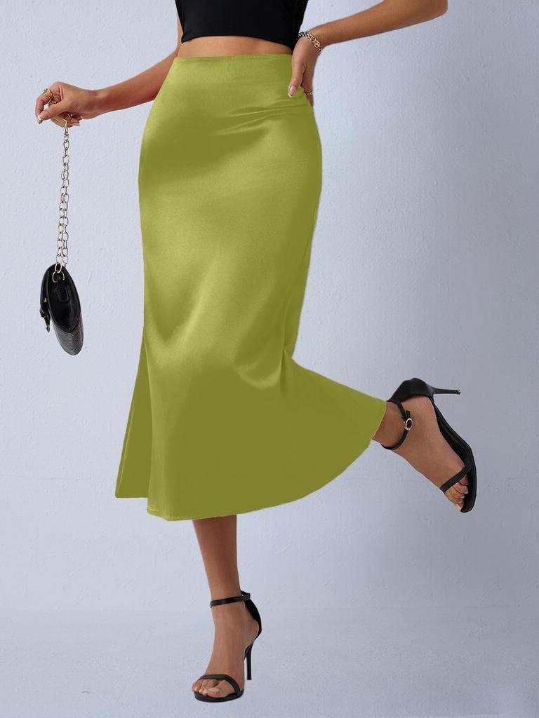 Women's Satin Silk Fishtail Midi Skirt - Autumn Collection