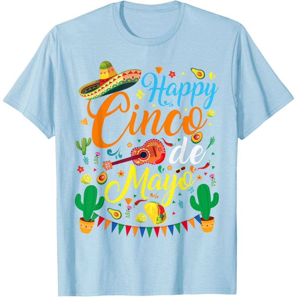 Glücklicher Cinco de Mayo Grafikdruck Herren Damen Baumwoll T-Shirt Lässiges Kurzarm-T-Shirt