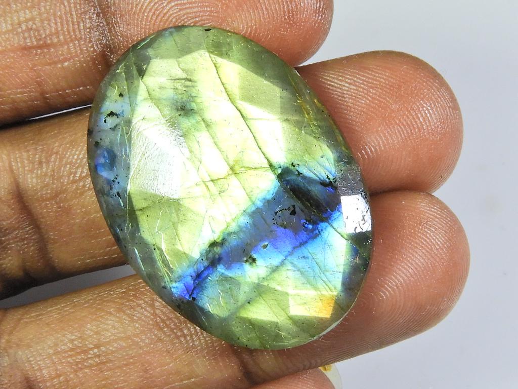 56Cts.NATURAL LABRADORITE CHECKER CUT OVAL LOOSE GEMSTONE CABOCHON 26X36X7MM ET-261