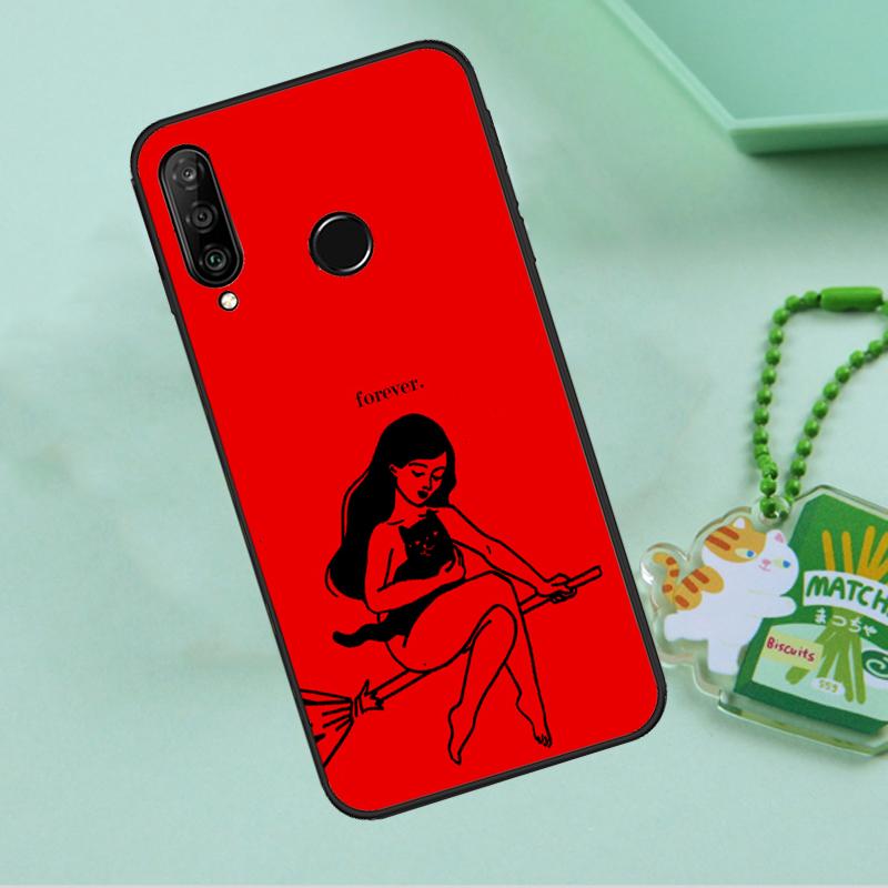 Red Aesthetics Doodles Art For Huawei Nova 10 9 SE 5T 12s 12i 11i Y91 Y90 Y60 Y70 Y72 Y61 P20 P40 P30 Lite P60 Pro Case