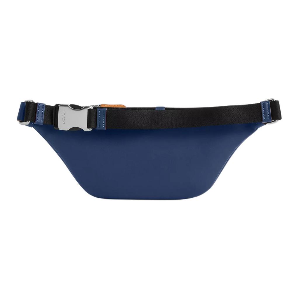 Coach Navy Denim Signature Canvas Belt Bag Fanny Pack With Leather Trim & Silver Hardware For Daily Use & Travel