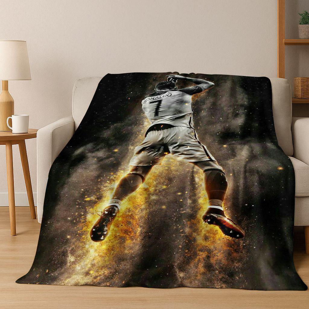 3D Goat Football Star R-Ronaldo Cartoon Art Flannel Blanket,Cozy Soft Throw Blanket for Home Bedroom Bed Sofa Picnic Cover Kid