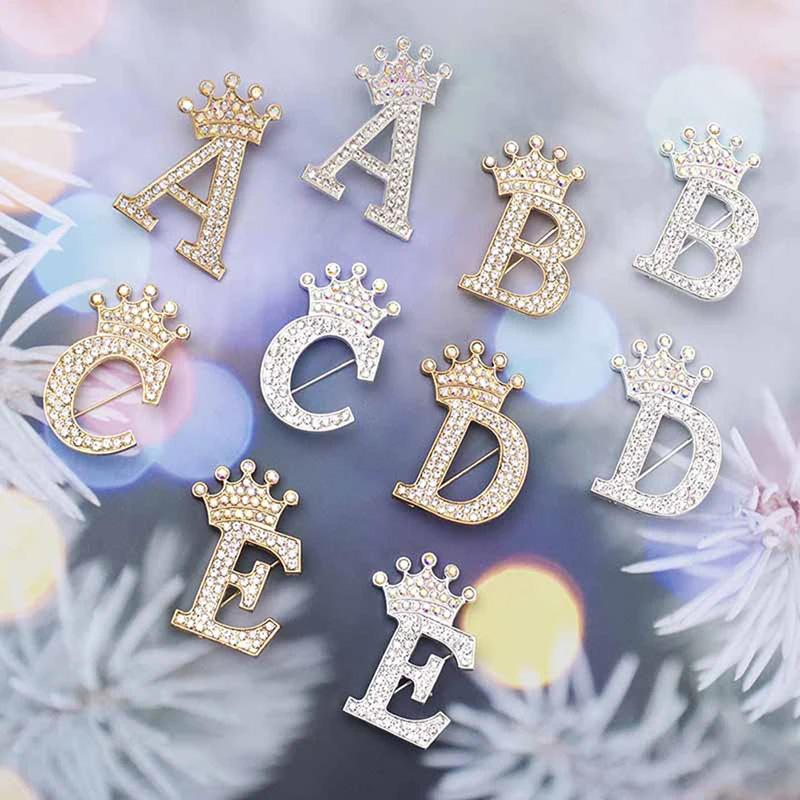 1 Pièce Broches pour Femmes & Hommes Broche Initiale Épingle de Col Strass Cristal Mode A-Z Ton Doré Épingle Corsage