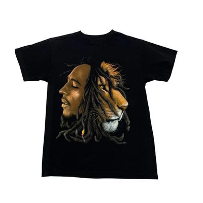 Bob Marley T-Shirt Herren Medium M Schwarzer Löwe Kurzarm Zion Rootswear Baumwolle