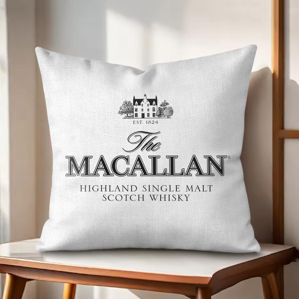 MMacallanNS wWhiskey Logo Kissenbezug Natürlicher Leinen Bio-Stoff Doppelseitiger Druck Sofakissenbezüge Heimdekoration
