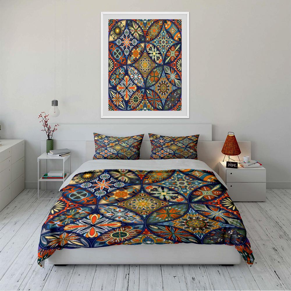 Colorful Geometric Mandala Bedding Set Bedding Set (1 Duvet Cover, 2 Pillowcases, Duvet Not Included)