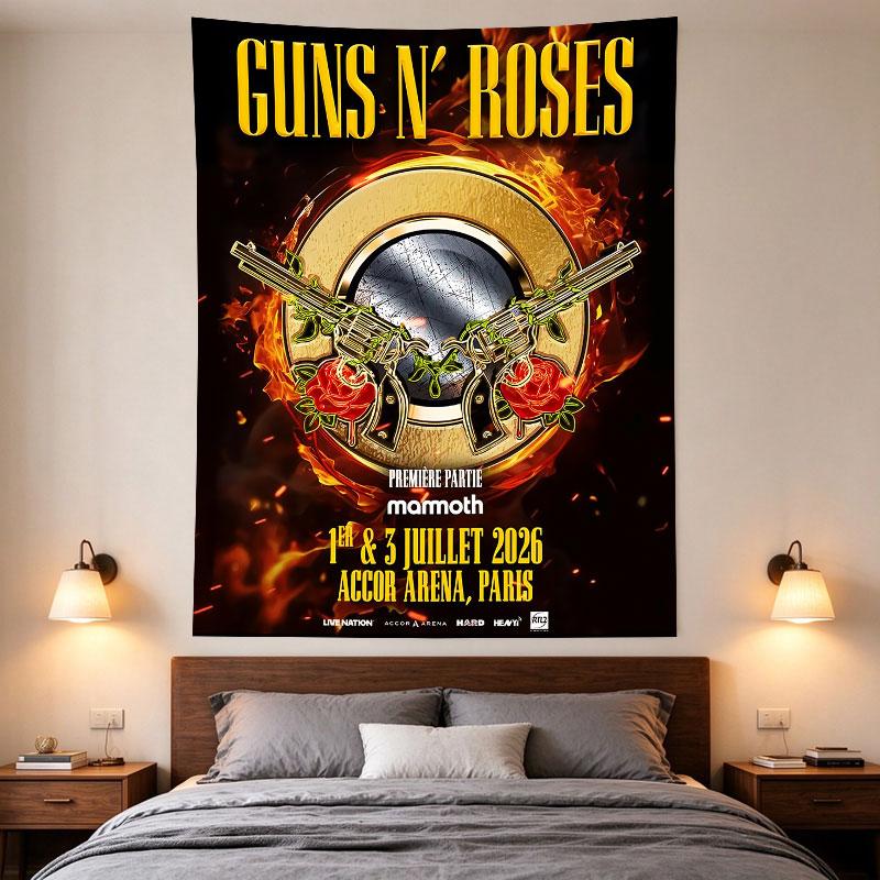Guns N Roses Paris Concert Poster Crossed Revolvers Fire Art