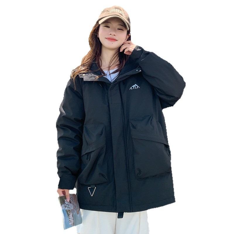 Outdoor tooling wind jacket cotton-padded clothes for women's winter hooded students easy to fit wear-resistant jacket cotton-padded clothes