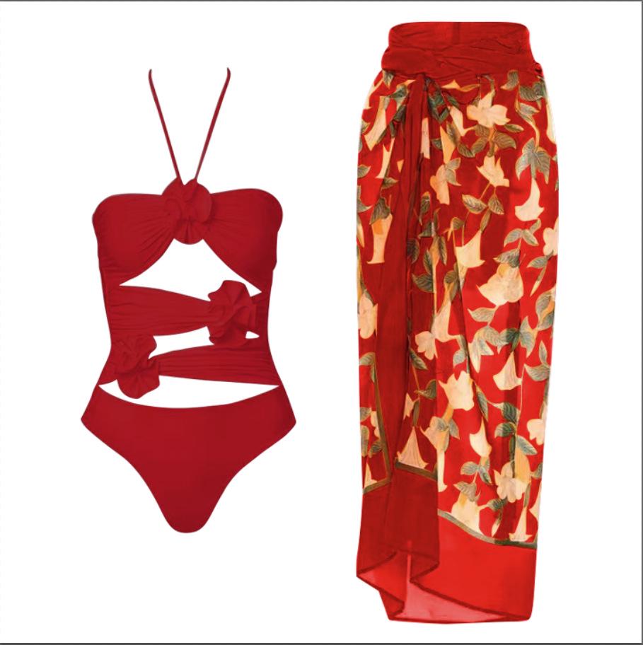 2024 European & American 3D Flower One-Piece Swimsuit – Sexy Vacation Beach Style
