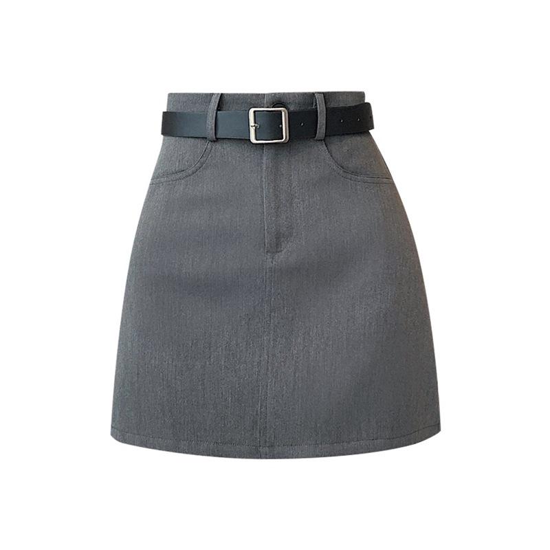 

Elegant High-Waisted Slim Fit A-Line Midi Skirt - Black-Gray 3XL серый