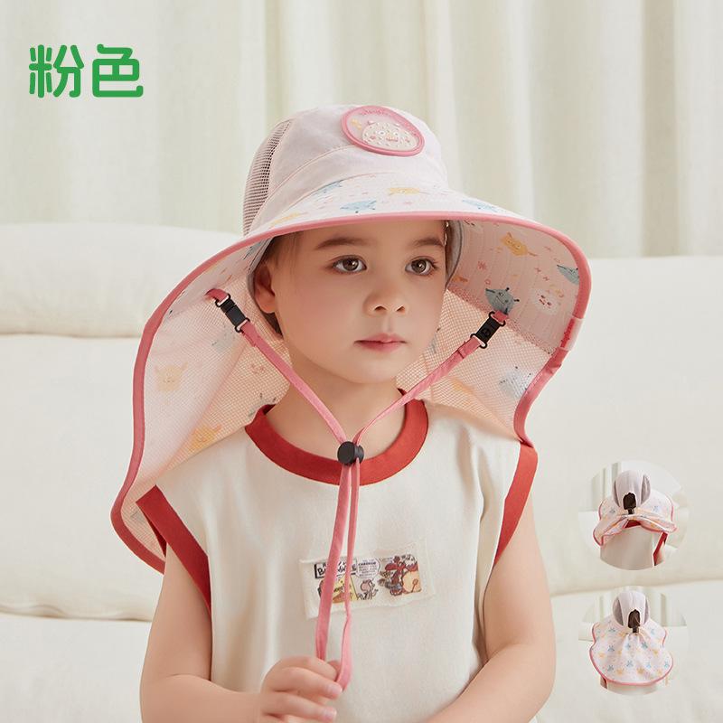 Kinderhut Cartoon niedlich Visor Jungen und Mädchen Outdoor Reise Sonnenschutzhut große Krempe Schal atmungsaktiver Fischerhut