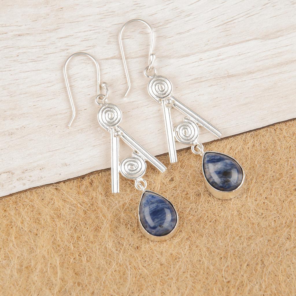 Sodalite Gemstone Jewelry, 925 Solid Sterling Silver Earrings, Handmade Designer Earrings, Sodalite Jewelry Gift For Mother