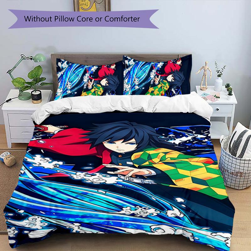 3pcs Tomioka Giyuu1 Design Cover Set - HD Printed Bedding with 1 Cover and 2 Pillowcases - Perfect for Home and Dorm Decor
