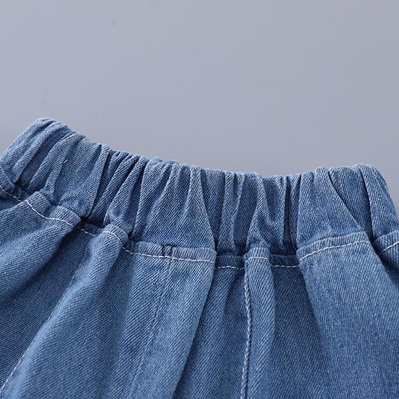 0-5-Year-old Children's Short Sleeved Set Boys' Cartoon Round Neck T-shirt Casual Denim Shorts Two-piece Set