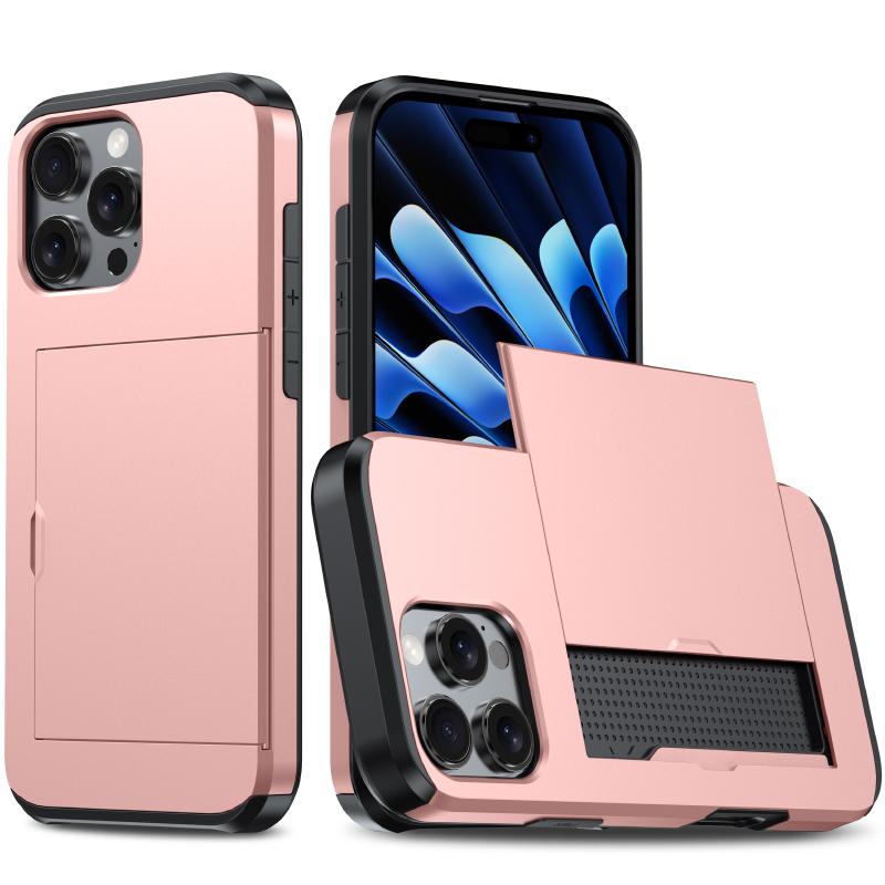 Carteira Push Pull Slot para Cartão Capa de Telefone de Cor Sólida Luxuosa Para iPhone 16 Pro Max E 14 11 12 13 15 Pro Max Mini Bumper Capa Traseira