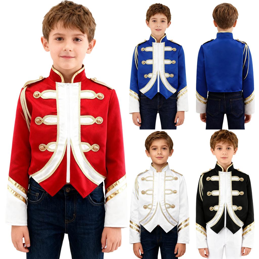 Jungen Trompeten Ehrengarde Team Uniform Marschkapelle Jacke Kontrastfarbe Langarm Reißverschluss Mantel