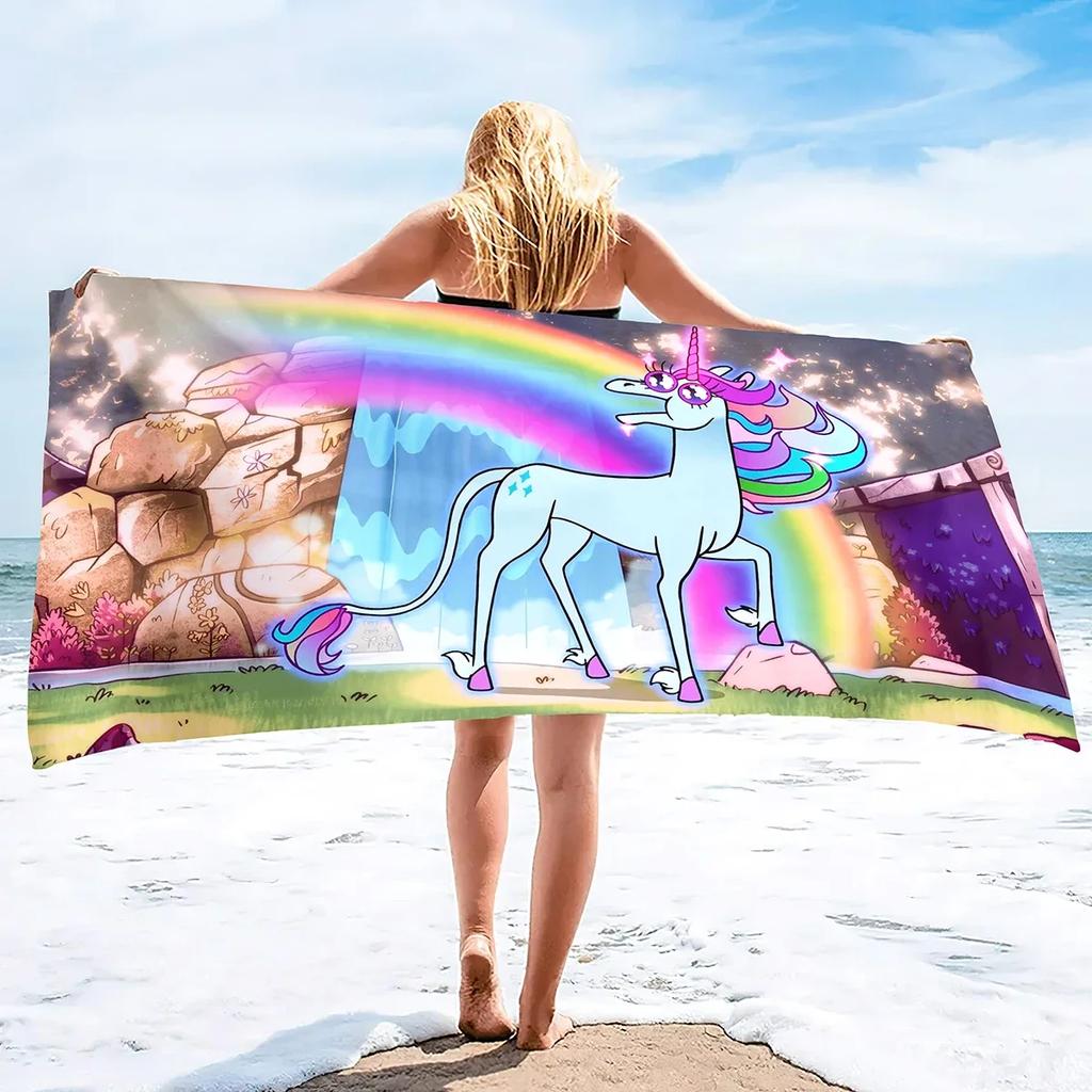 Unicorn Microfiber Beach Towel,Summer Rainbow Quick Dry Beach Blanket Oversized Cute Sand Proof Bath Towels for Girls Travel