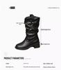 Women's Soft Leather Mid-Calf Chunky Heel Chelsea Boots for Spring and Autumn