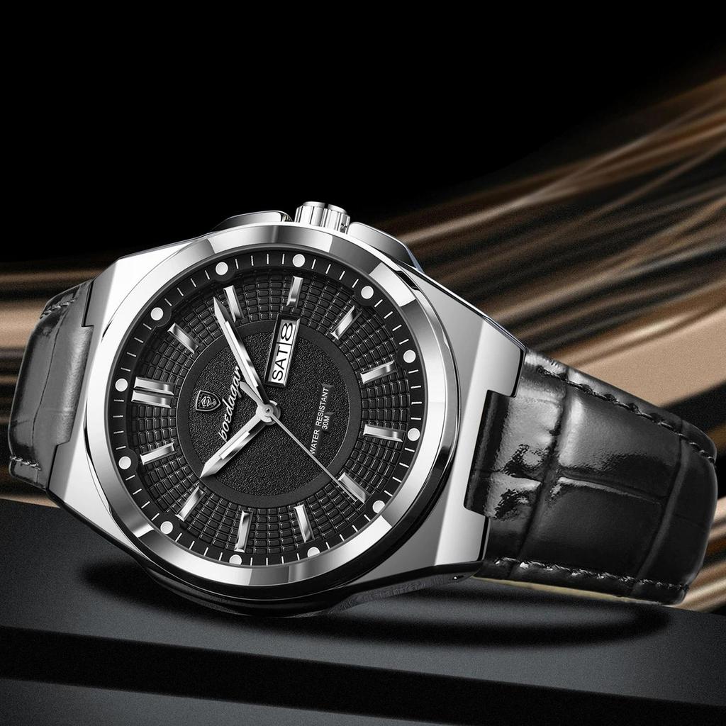 POEDAGAR Luxury Fashion Man Wristwatch Waterproof Luminous Date Week Big Dial Quartz Men's Watches Casual Leather Men Watch