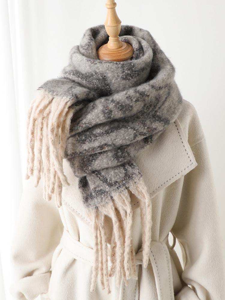 Women Winter Retro Knitted Scarf Headscarf Lady Men Casual Striped Print Tassel Thicken Warm Scarve Mujer Foulard Wrap Shawl New