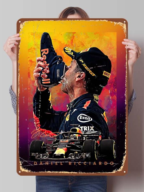 Daniel Ricciardo Plakaty Wyścigowe F1 Metalowe Znaki Dekoracja Wystrój Salonu Mężczyźni Niestandardowe Blaszane Tabliczki do Dekoracji Ścian