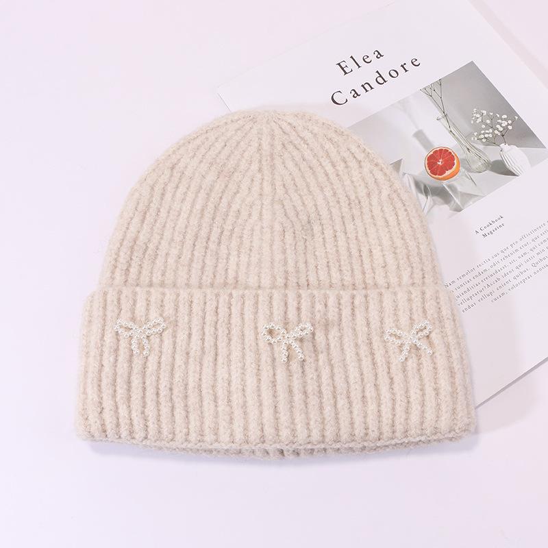 Bow Hat for Women's Winter Wool Hat Big Head Circumference Thickened Warm Knitted Hat