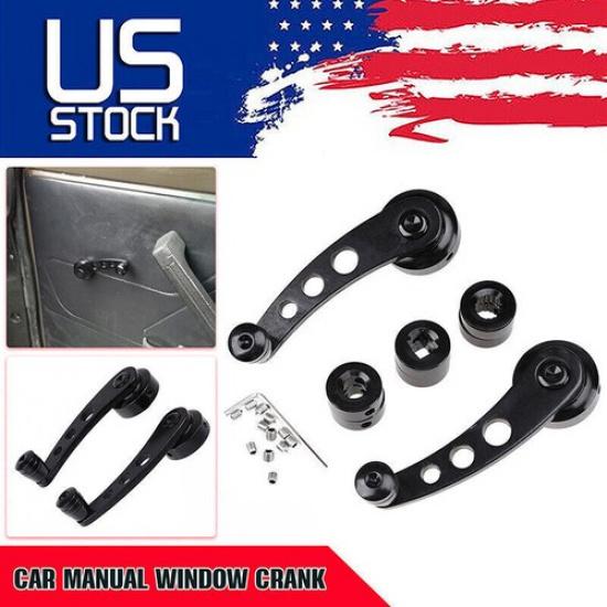 Black Window Door Winder Glass Handles Cranks Billet CNC Aluminum Manual Car Kit