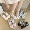 Niedliche Schleife Mary Jane Einzelschuhe Damen 2025 Sommer neu mittelhoch Absatz mit Rock Japanische Lolita kleine Lederschuhe