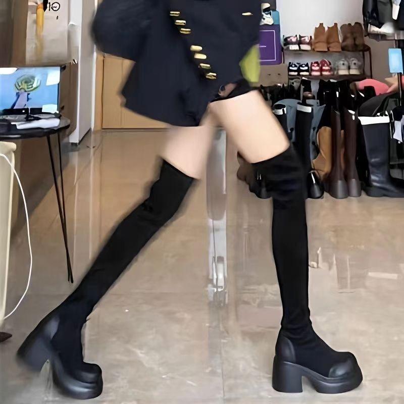 Fashion Stretch Women's New Skinny Over-the-Knee Boots Platform Thin Boots High Knight Boots