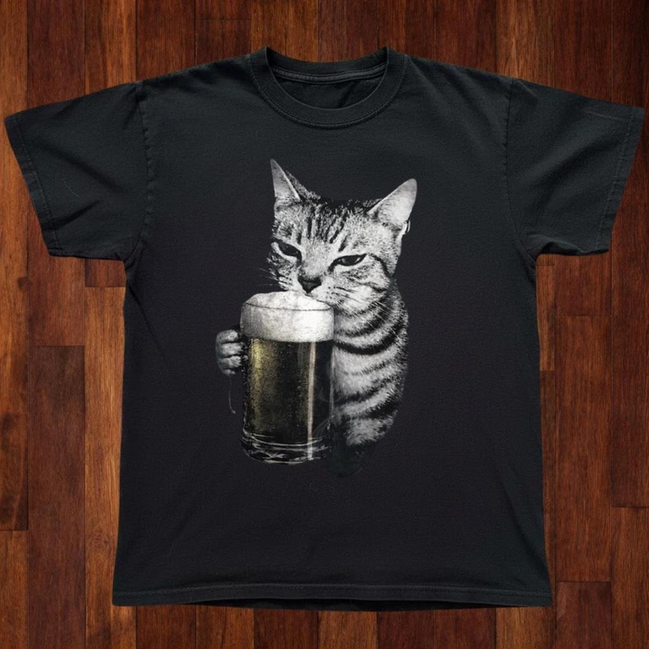 Funny Cat Drinking Beer Graphic T-Shirt S-5XL Unisex S