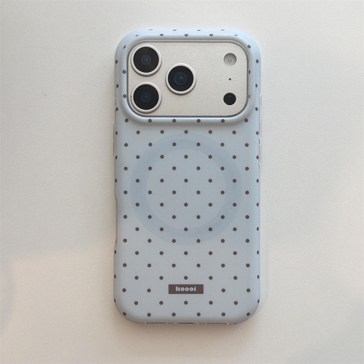 

Magnetic Round-Edge Polka Dot Blue/White Phone Case for iPhone 14/13 Pro Max iPhone 17 Pro