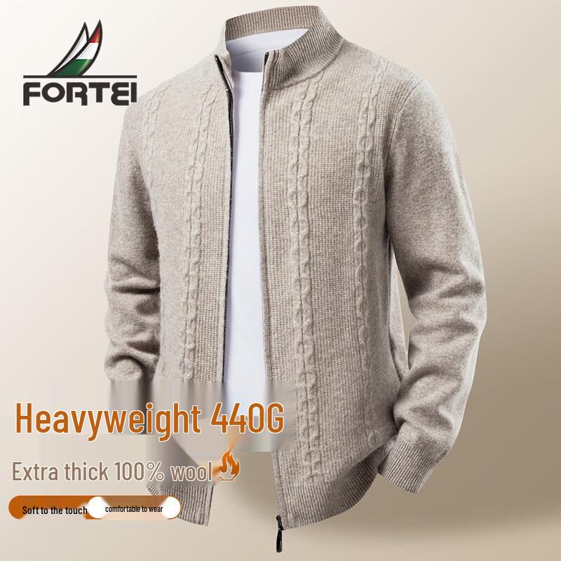 

Futing Men s 100% Merino Wool Stand-Collar Cardigan Sweater 2XL 54