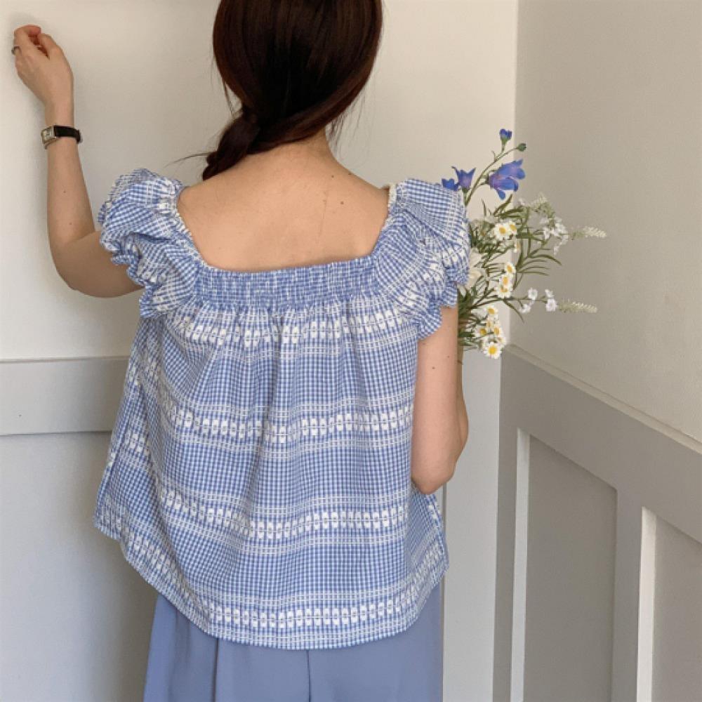 New ArrivalS Open Run Women S Off Shoulder Check Embroidery blouSe
