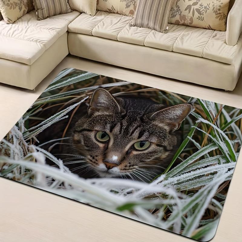 1Pcs Anti Fatigue Kitchen Rugs,  Cat In Grass Print Waterproof Non-Slip Thick Cushioned Kitchen Mat Heavy Duty Comfort Standing Mat for Kitchen