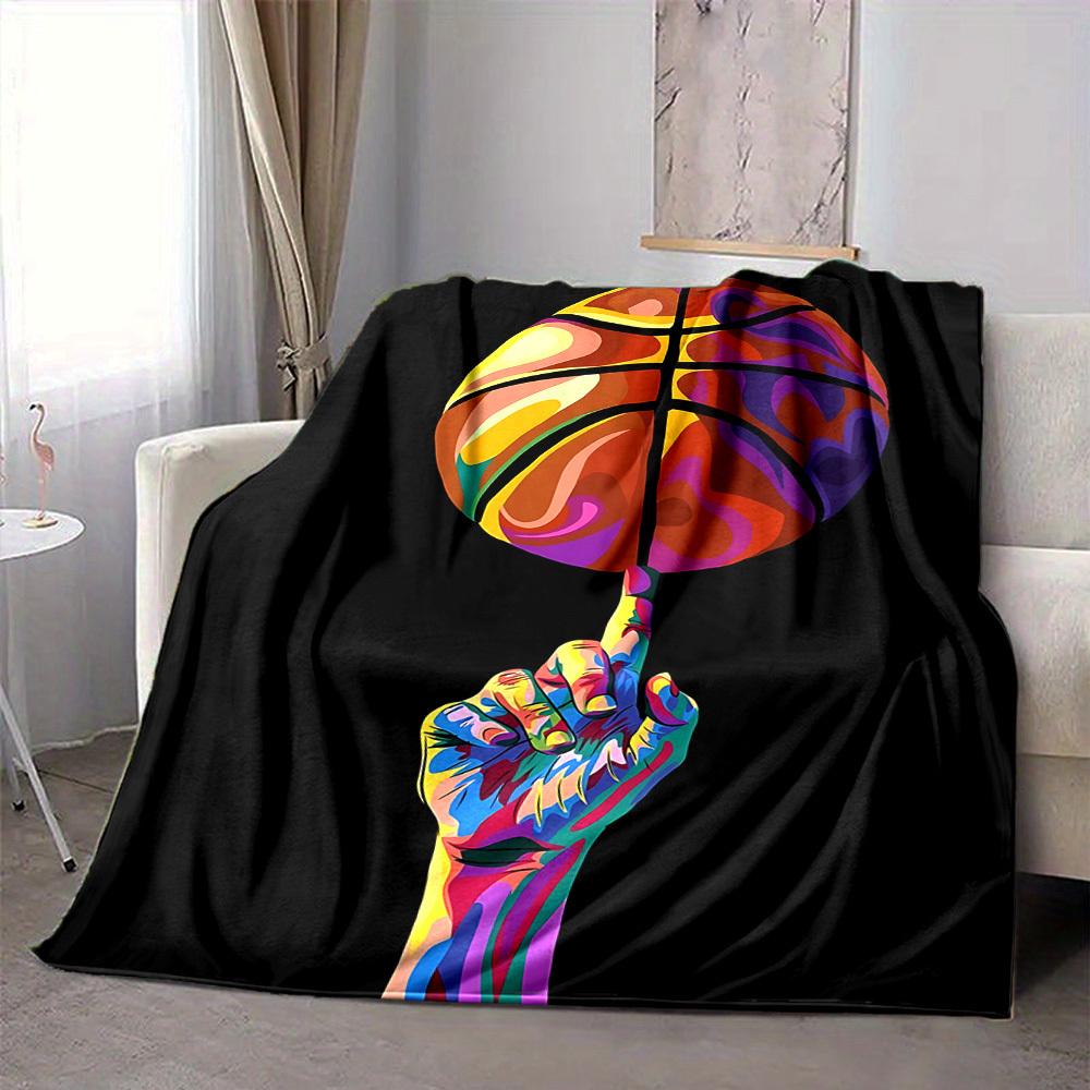 1pc Basketball Art Blanket, Lightweight Flannel Throw Blanket for Sofa, Bed, Travel, Camping, Living Room, Office, Couch068