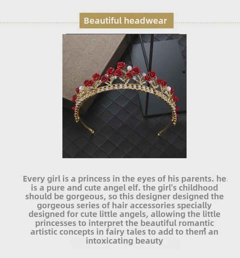 Red Rose Bridal Crown Headband for Wedding or Birthday