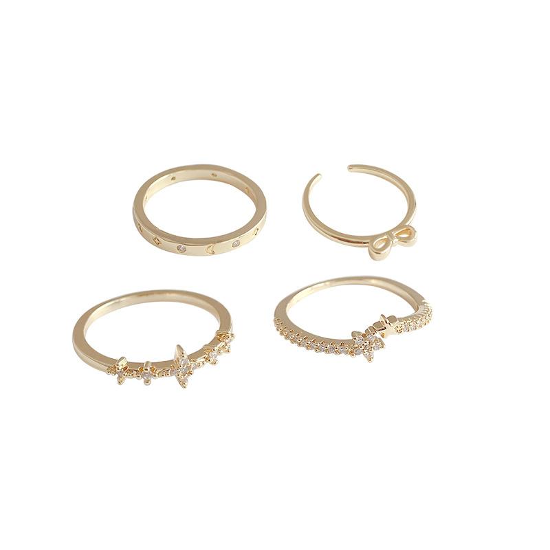 South Korea Dongdaemun Geometric Four-piece Ring Women's Cold Wind Temperament Slightly Inlaid Zircon Index Finger Ring Jewelry