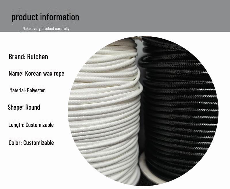 Korejská černá voskovaná šňůra, 1,0 mm-3 mm, Ručně vyráběná DIY pro náramky a náhrdelníky
