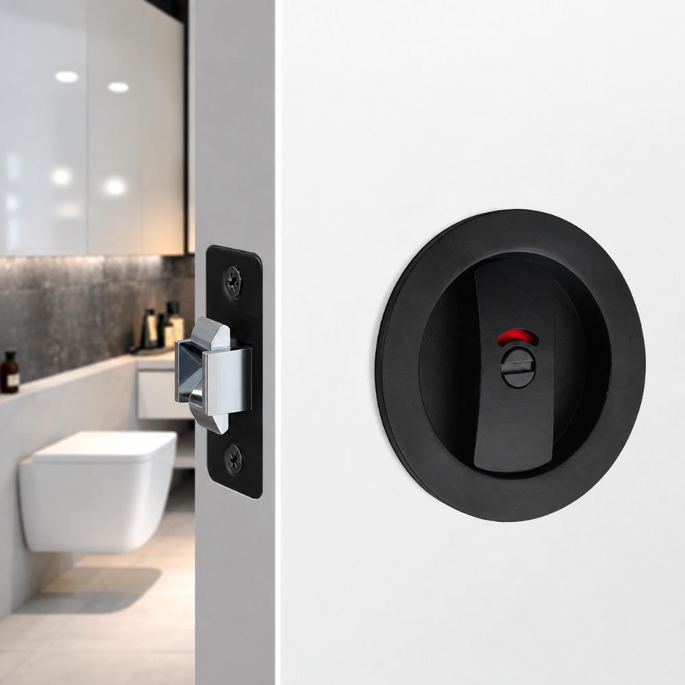 Zinc Alloy Pocket Door Lock Self-Locking Keyless Lock Premium Sliding Privacy Lock Home