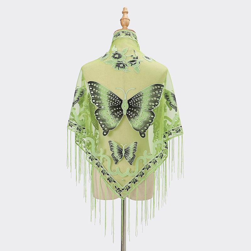 New Tassel Triangle Scarf, Solid Color Hollow Lace Butterfly Embroidered Triangle Shawl Scarf for Women