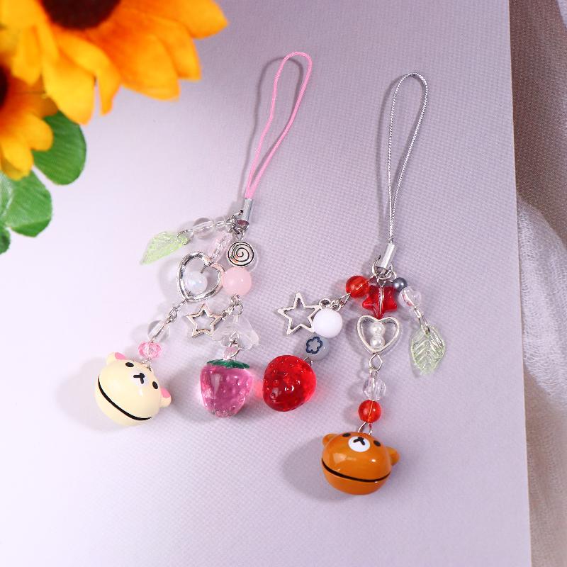 Cute Bear Strawberry Star Mobile Phone Chain Y2K Cartoon Phone Lanyard Camera Pendant Couple Keychain Gifts